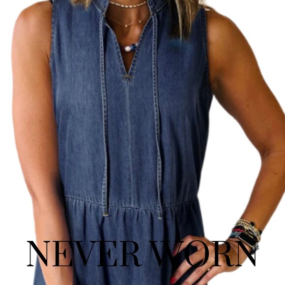 Real Teal Sleeveless Tiered Chambray Maxi Dress - Picture 2 of 4